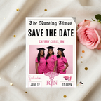 Nurse Graduation Save the Date Invitation, Pink Newspaper Grad Party with photo Invite, Pinning Ceremony RN Invite, Digital Canva Template