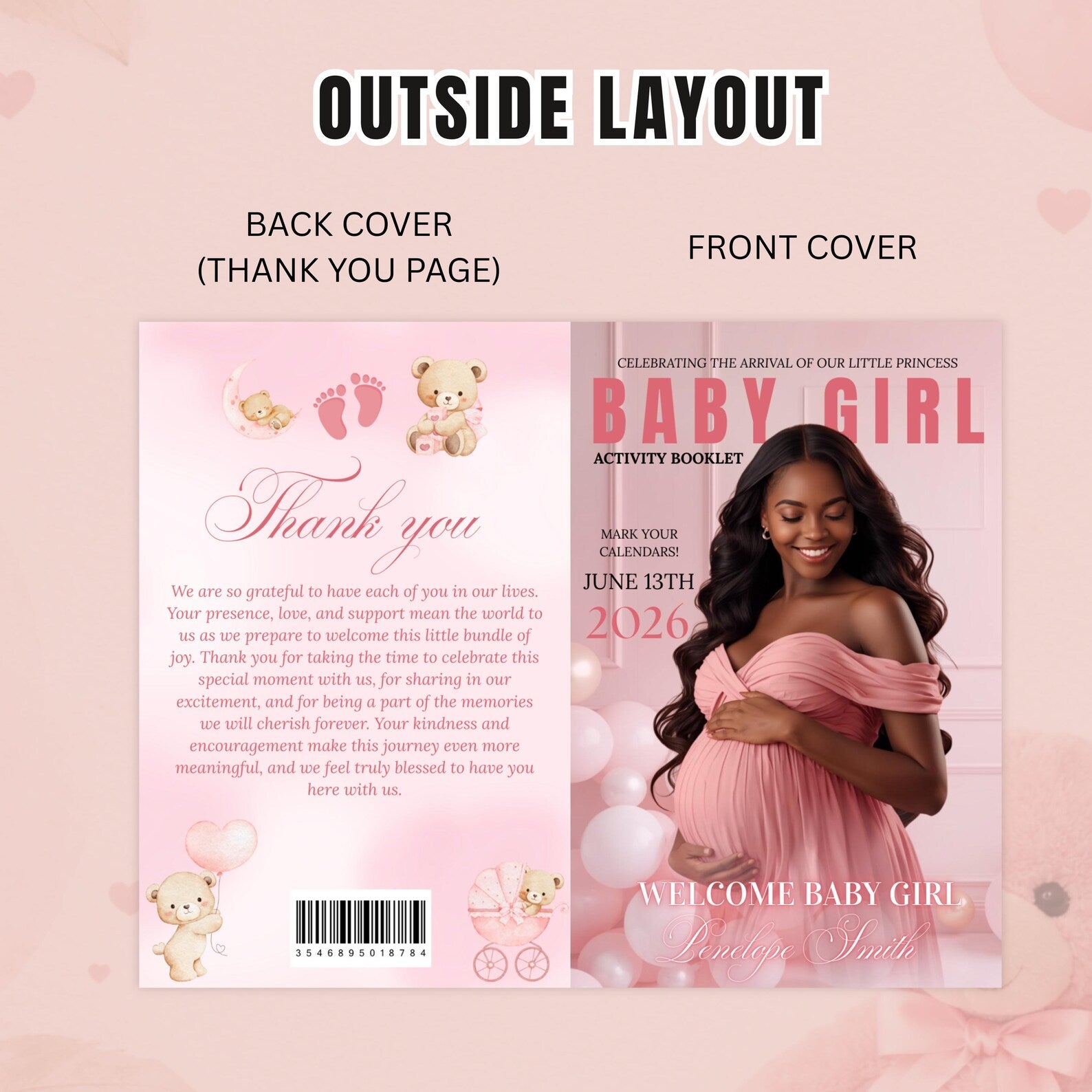 Pink Baby Shower Activity Booklet, Baby Shower Games Bundle Teddy Bear Themed, Magazine Style with photo Printable Party Decor Template