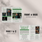 Class of 2026 Graduation Newspaper Template with Photo, Green Grad Announcement for Boys and Girls, Canva Editable Digital Printable