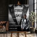 Black Silver Fathers Day Welcome Sign with Photo, Tuxedo Gentleman Party Sign, Birthday Retirement Sign, Dad Poster Sign, Printable Template