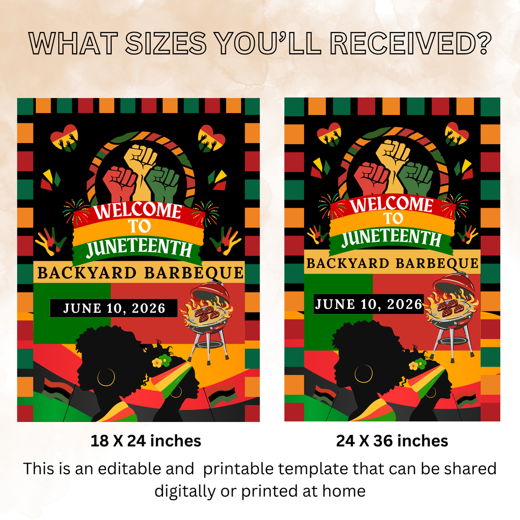 Juneteenth Welcome Sign, BBQ Party Sign, Independence Day Sign, Black Freedom Celebration Poster Sign, Digital Printable Template