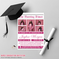Nursing Graduation Invitation Newspaper Style with Photo, RN BSN LPN Pinning Ceremony Invite, Pink Nurse Grad Invite Editable Canva Template