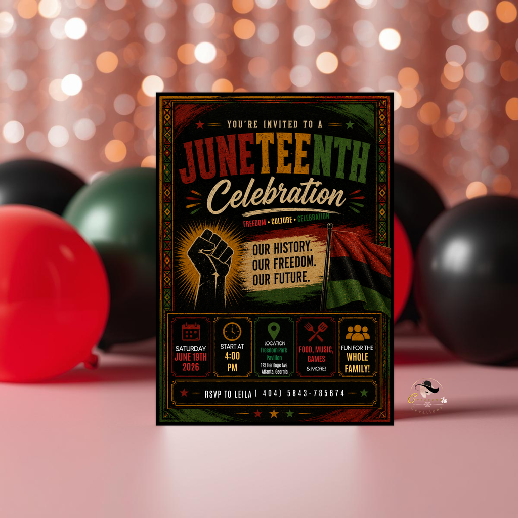 Juneteenth Invitation, June 19th Black Freedom Day Party Invite, BBQ Cookout, Emancipation Day Printable Digital Canva Template