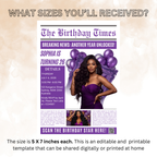 Purple Newspaper Birthday Invitation with Photo, Woman Birthday Dinner & Brunch Party Invite, Adult Celebration Editable Canva Template