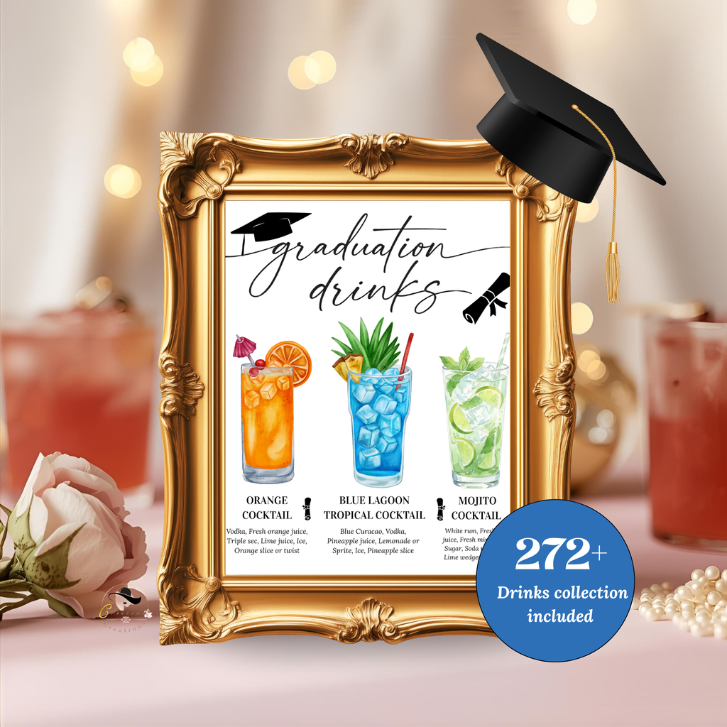 Graduation Signature Drink Menu, Grad Bar Sign Template, Class of 2026 Party Drinks Station , Digital Printable Canva