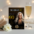 Black Gold 60th Birthday Invitation, 60 and Fabulous Invite, Elegant Party Dinner Brunch, Sixtieth Birthday Card, Photo Canva Template