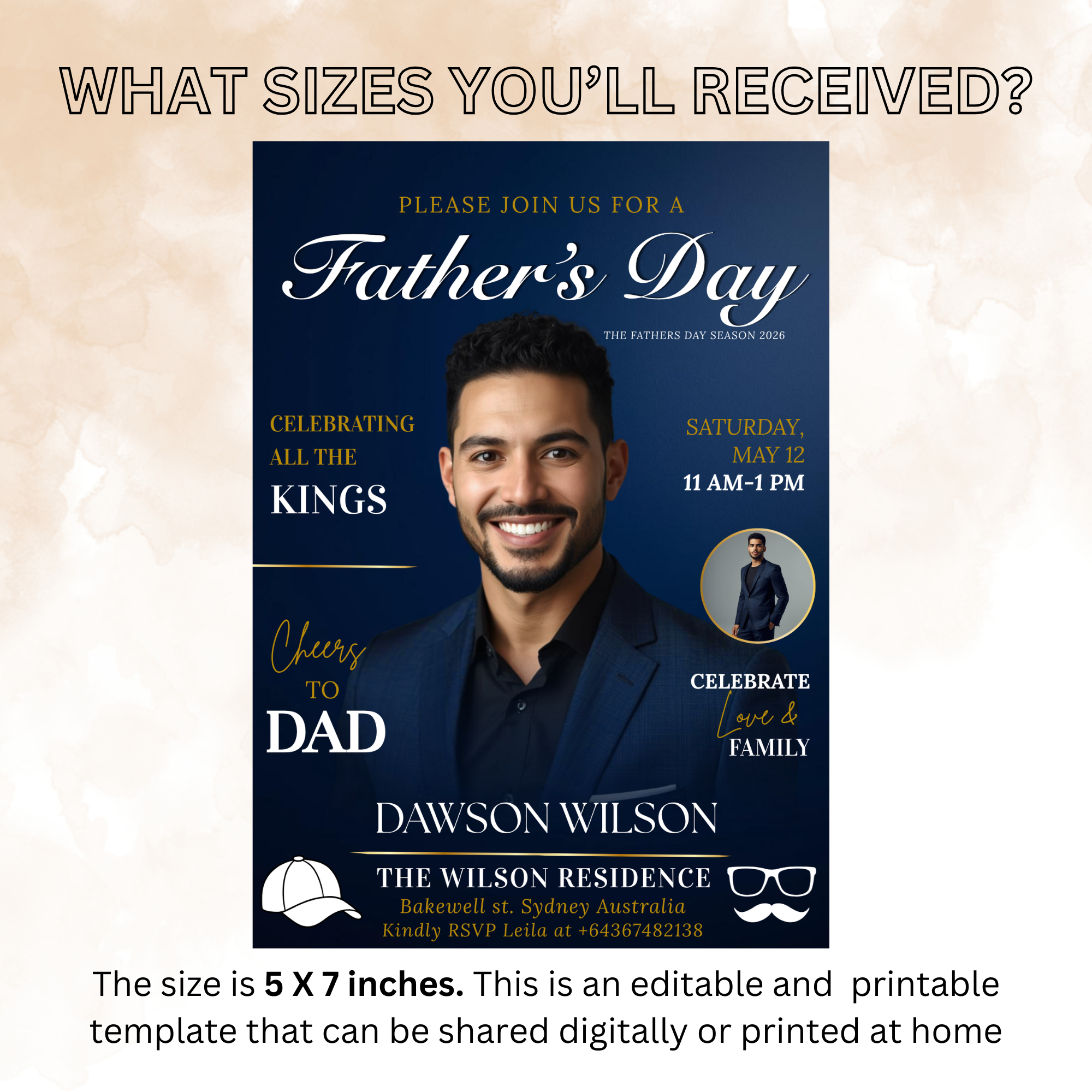 Father’s Day Invitation Magazine Style with Photo, Dad Party Invite, Blue Suit and Tie Brunch or Dinner Invite, Printable Digital Template