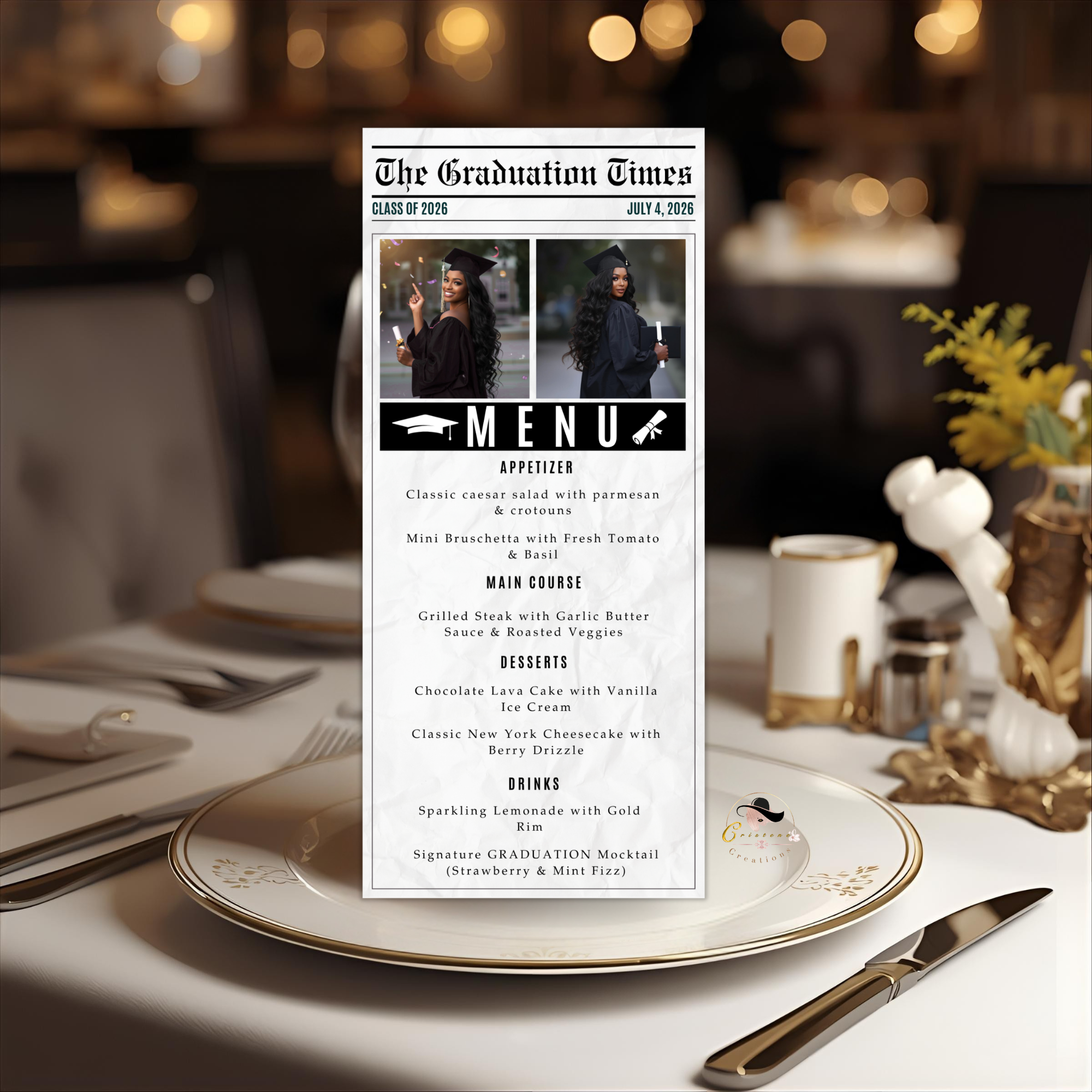 Graduation Newspaper Menu Template, Senior Grad Party Menu, Class of 2026 Dinner Menu Printable for Him and Her, Editable Printable Card