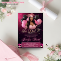 Digital Graduation Announcement Invitation, She Did It invite, Senior Grad Party with photo invite, Elegant Pink Black Printable Template