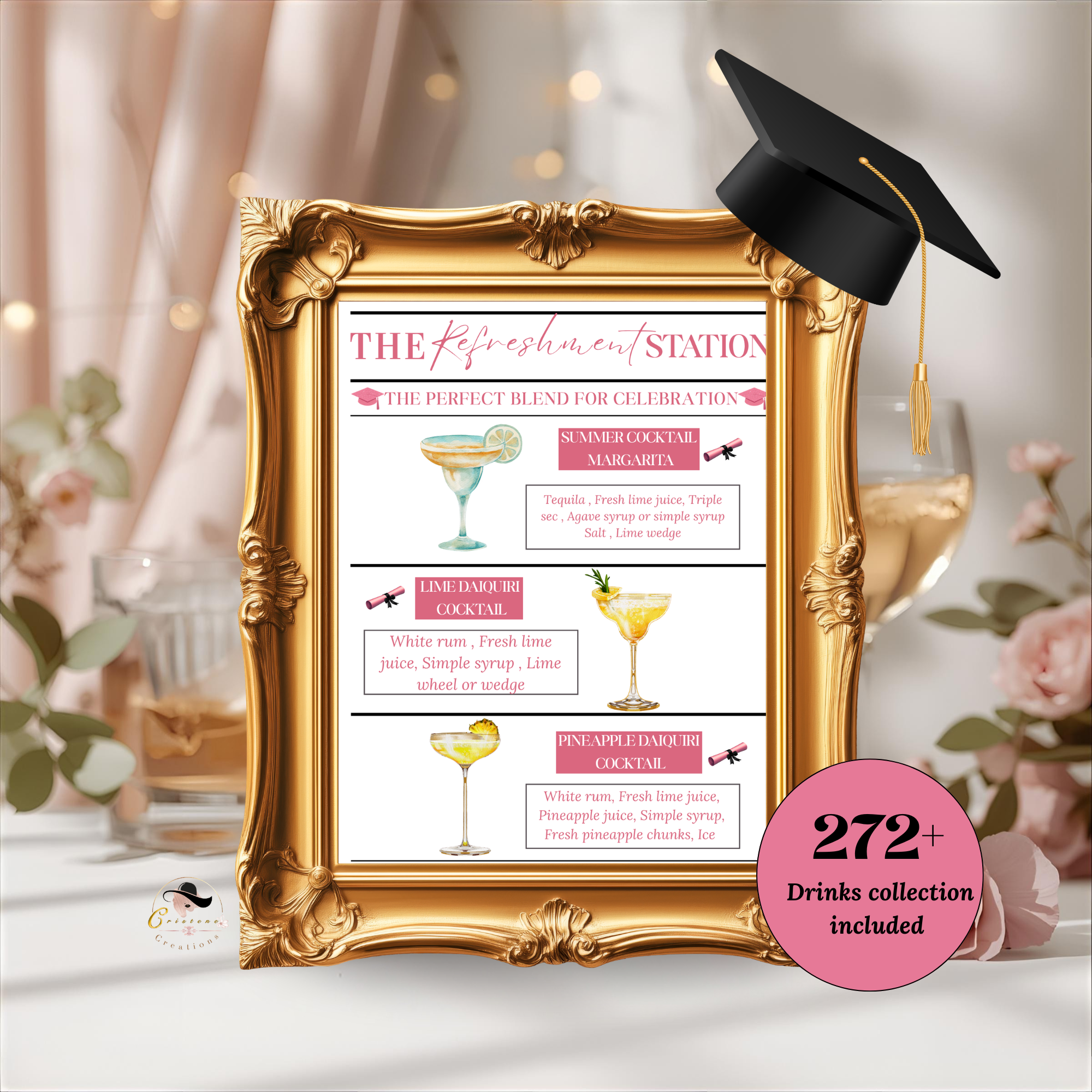 Graduation Bar Menu Template, Signature Drinks Soda Station Sign, High School College Grad Party Drinks, Refreshment Menu, Canva Printable