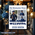 Newspaper Graduation Welcome Party Sign, Boy Senior Grad Announcement Sign with photo, Class 2026 Men Graduates Sign Blue Printable Template