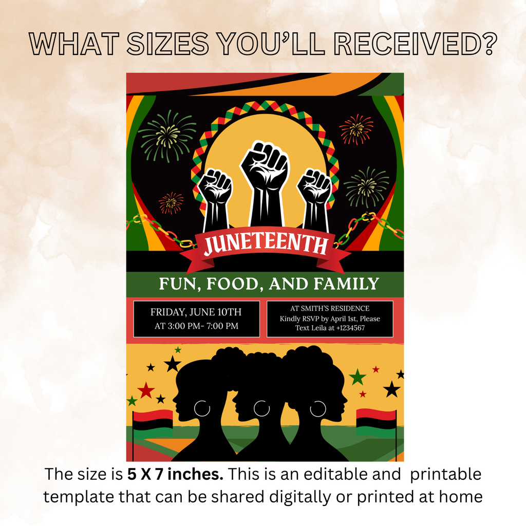 Juneteenth Invitation, Independence Day, Black Freedom Celebration Flyer Card, BBQ Party Invite, Cookout Invite, Digital Printable Template