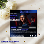Graduation Invitation with Photo for Him and Her, Movie Theme Blue Streaming Style Grad Party Invite Class of 2026, Editable Canva Template