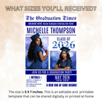 Blue Newspaper Nurse Graduation Invitation, 2026 RN Pinning Ceremony with photo invite, Woman LPN Nursing Graduates, Boy BSN Flyer Template