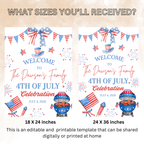 Fourth of July BBQ Welcome Party Sign, 4th of July Sign, USA Independence day, Patriotic Poster Sign, Red White Blue, Digital template