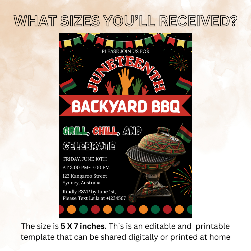 Juneteenth BBQ Cookout Invitation, Black Freedom Celebration Party Invite, Independence Day Printable Digital Template
