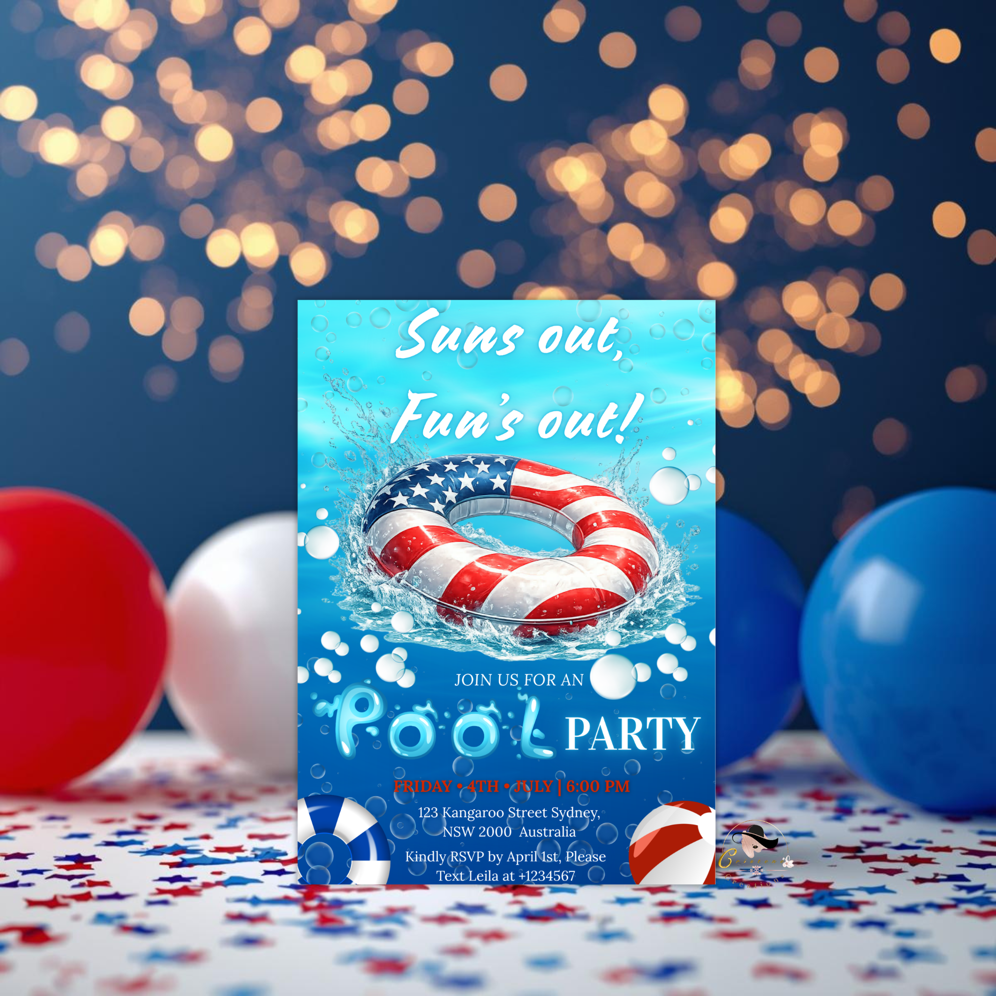 4th of July Pool Party Invitation, Summer BBQ Cookout Invite, USA Independence Day Party, Patriotic Invite, Canva Digital Printable Template
