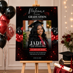 Red Graduation Welcome Sign with Photo, Class of 2026 Party Sign, High School College Grad Dinner Brunch For Him and Her, Printable Template