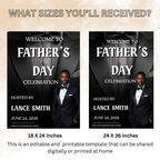 Fathers Day Welcome Sign with Photo, Tuxedo Gentleman Party Sign, Male Poster Sign, Birthday Retirement, Black Printable Editable Template