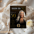 Black Gold 50th Birthday Invitation, 50 and Fabulous Party Invite, Dinner or Brunch Invitation with photo, Man Woman Magazine Cover Template