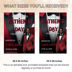 Red Fathers Day Welcome Sign with Photo, Gentleman Tuxedo Poster Sign, Male Birthday Sign, Retirement Party Sign, Printable Canva Template