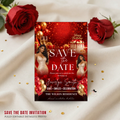 Save the Date Invitation, Save Date Birthday Party with photo Invite, Elegant Dinner Event Card, Red Gold Printable Digital Template