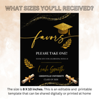 Graduation Favor Sign Template, Black Gold Grad Table Sign, Class of 2026 Party Favors Sign, High School Party Sign, Digital Printable Canva