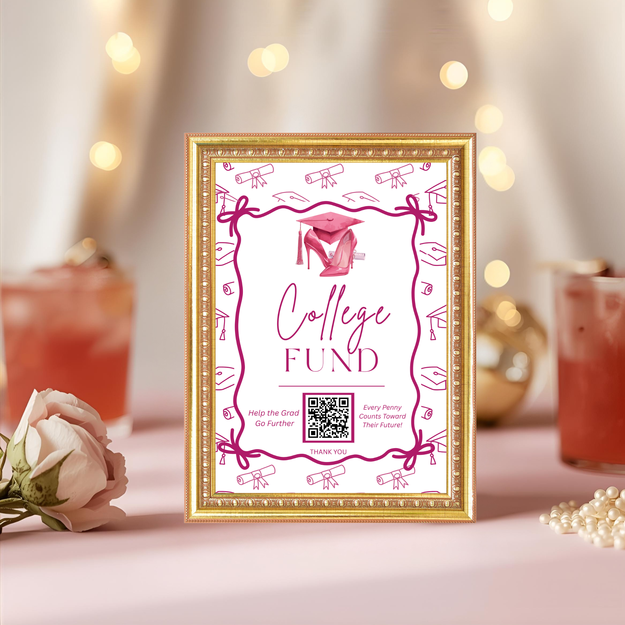 Pink Coquette Graduation Table Signs Bundle, Senior Grad Favor sign, College Fund Sign, Food Sign, Graduates Party Decor Printable Template