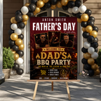 Red Fathers Day BBQ Welcome Sign with Photo, Dad Backyard Barbecue Party Poster Sign, Summer Cookout, Editable Printable Canva Template