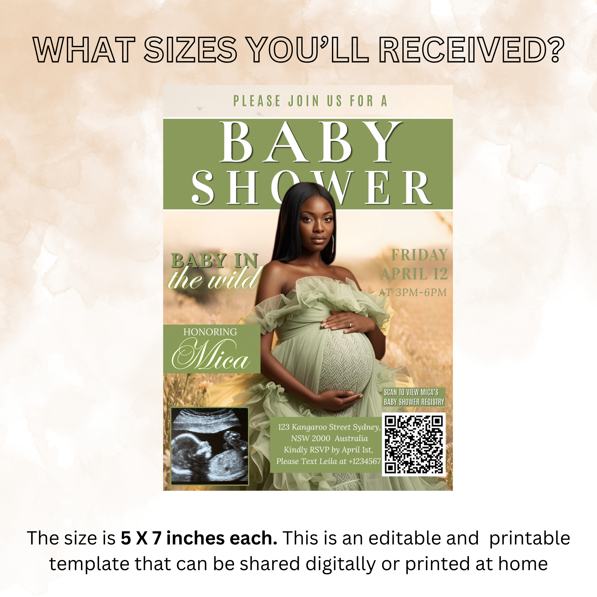 Safari Baby Shower Invitation with Photo, Jungle Zoo Baby Girl Boy Shower Invite, Green Brown Printable Editable Digital Canva Template