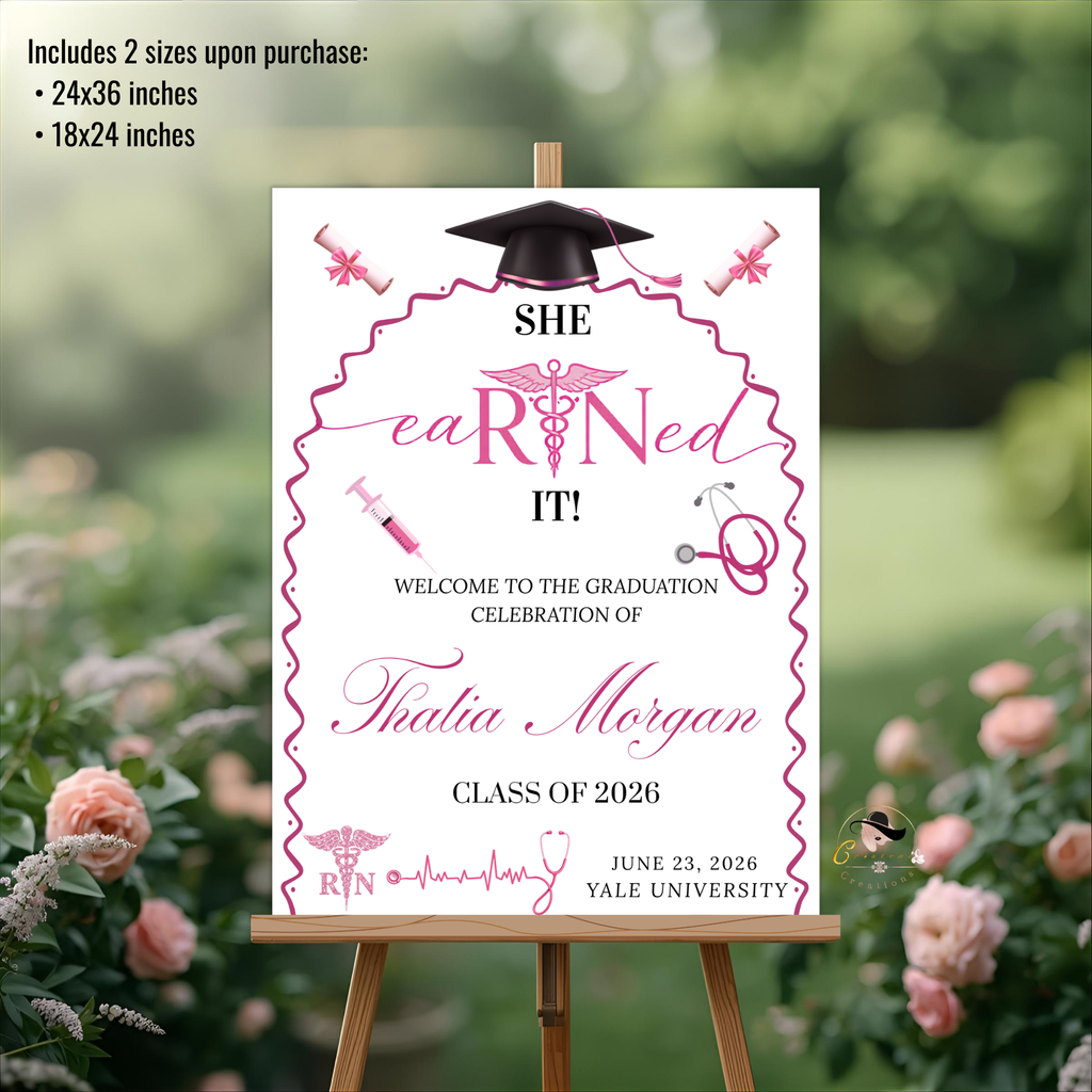 Nurse Graduation Welcome Party Sign, RN BSN LPN Pinning Ceremony Sign, Cna Poster Sign, Pink Nursing Board Sign, Canva Printable Template