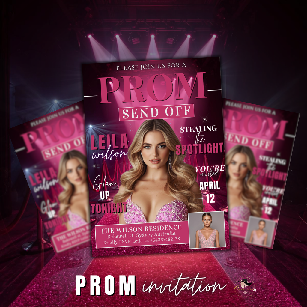 Pink Prom Send Off Invitation, Prom Queen with photo invite, Teen Girl Prom Night Party Flyer, High School Prom, Digital Printable Template
