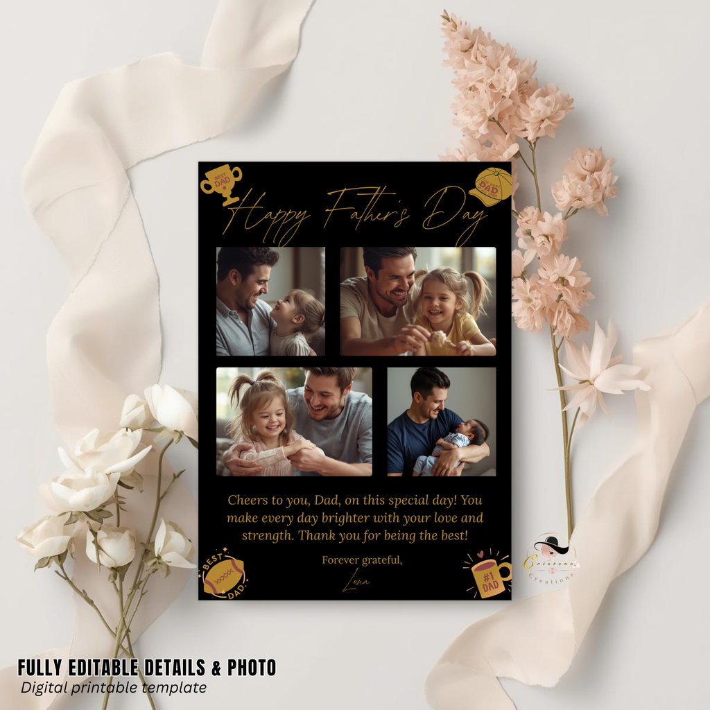Father’s Day Photo Card Template, Editable DAD Greeting Card, Letter To Dad, Father Appreciation Card, Printable Digital Download