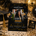 Graduation Invitation with Photo for Him and Her, Class of 2026 High School College Grad Party Invite Black Gold Editable Printable Template