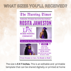 Newspaper LPN Nurse Graduation Invitation with Photo, Nursing Pinning Ceremony Invite for Women Purple Nurse Flyer, Canva Printable Template