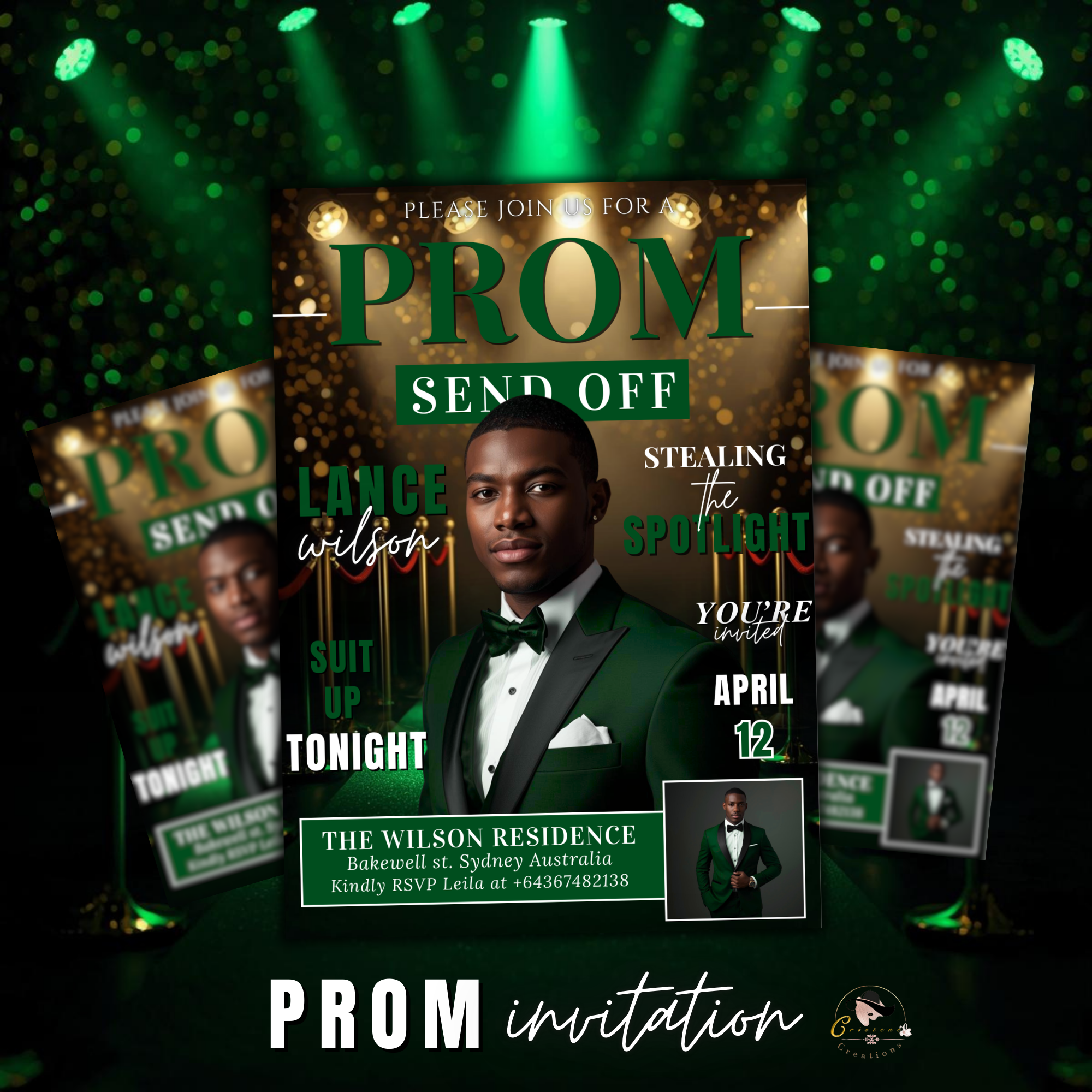 Green Prom Send Off Invitation, Prom King Party with photo invite, Boys Senior Prom Night Flyer, Magazine Style Digital Printable Template