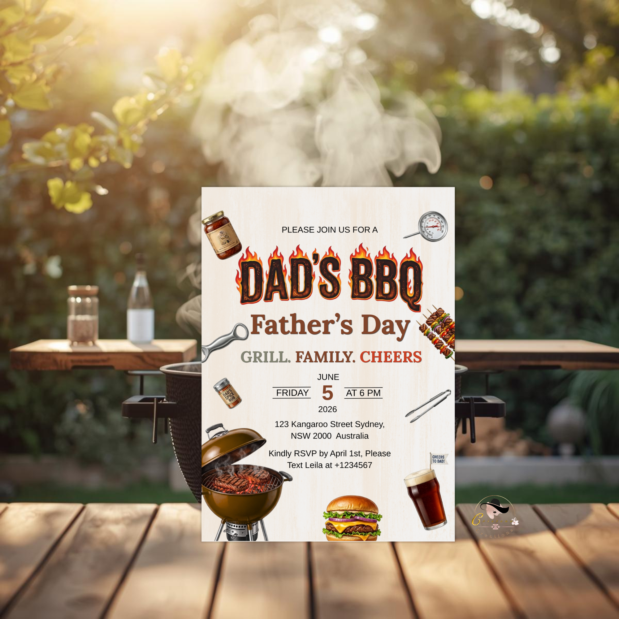 Fathers Day BBQ Party Invitation, Dad Cookout Pool Party Invite, Food Drinks Whiskey Barbecue Celebration, Printable Digital Canva Template