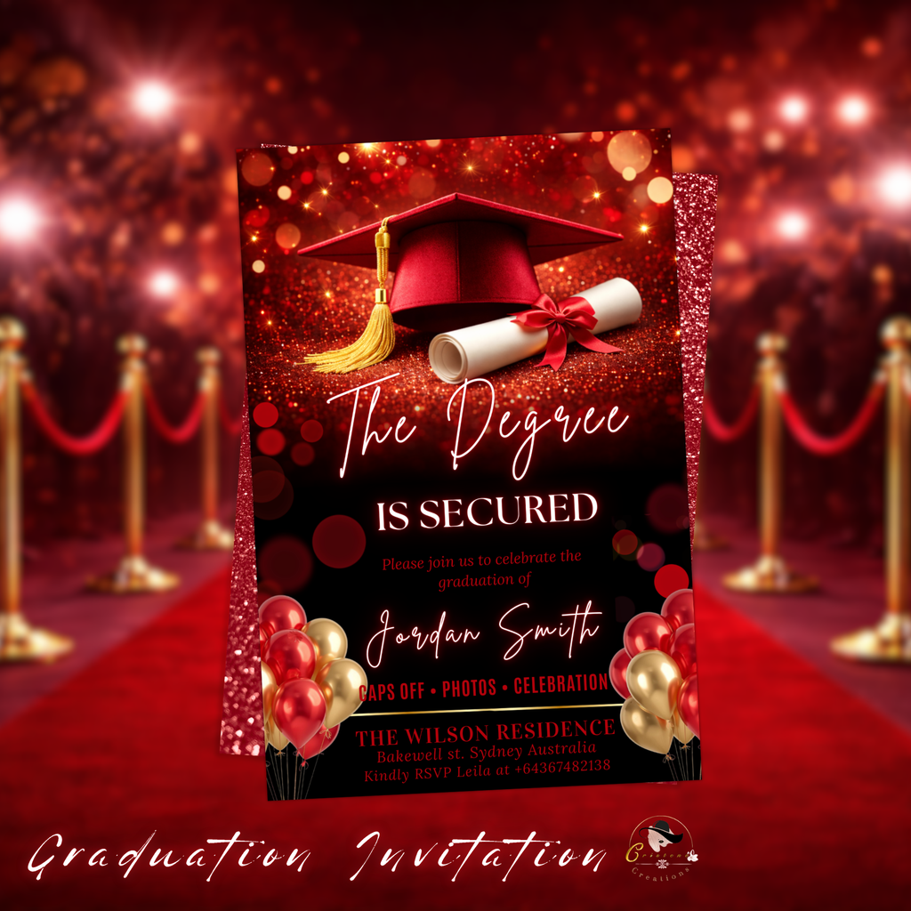 Red Graduation Announcement Invitation, Senior Grad Party invite, High School Class of 2026 Boy Girl Flyer Card, Digital Printable Template