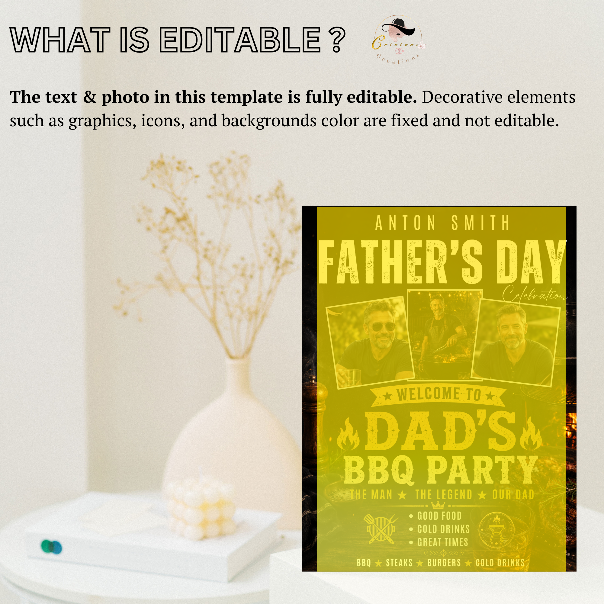 Father’s Day BBQ Party Welcome Sign with photo, Dad Barbecue Cookout Poster Sign, Backyard Grill Summer Pool Party, Printable Canva Template