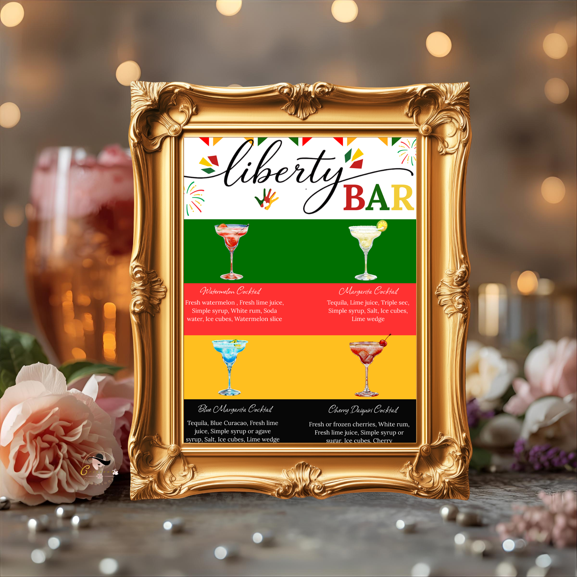 Juneteenth Signature Drinks Bar Menu Sign, Black Freedom Day Printable Table Sign, Jubilee Day Party Cocktails Sign, Canva Template