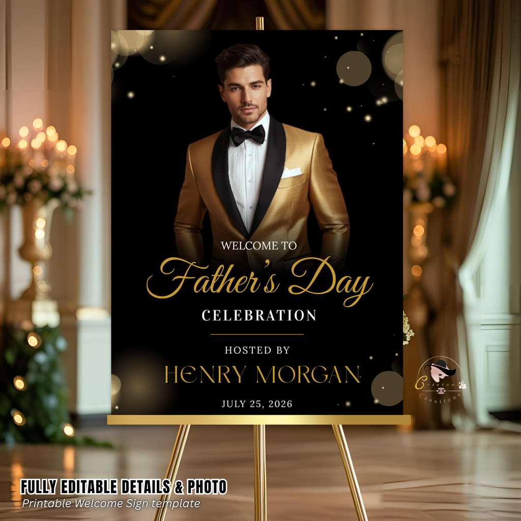 Fathers Day Welcome Sign with Photo, Dad Party Sign, Brunch Dinner Drinks Celebration, Editable Canva Printable Template
