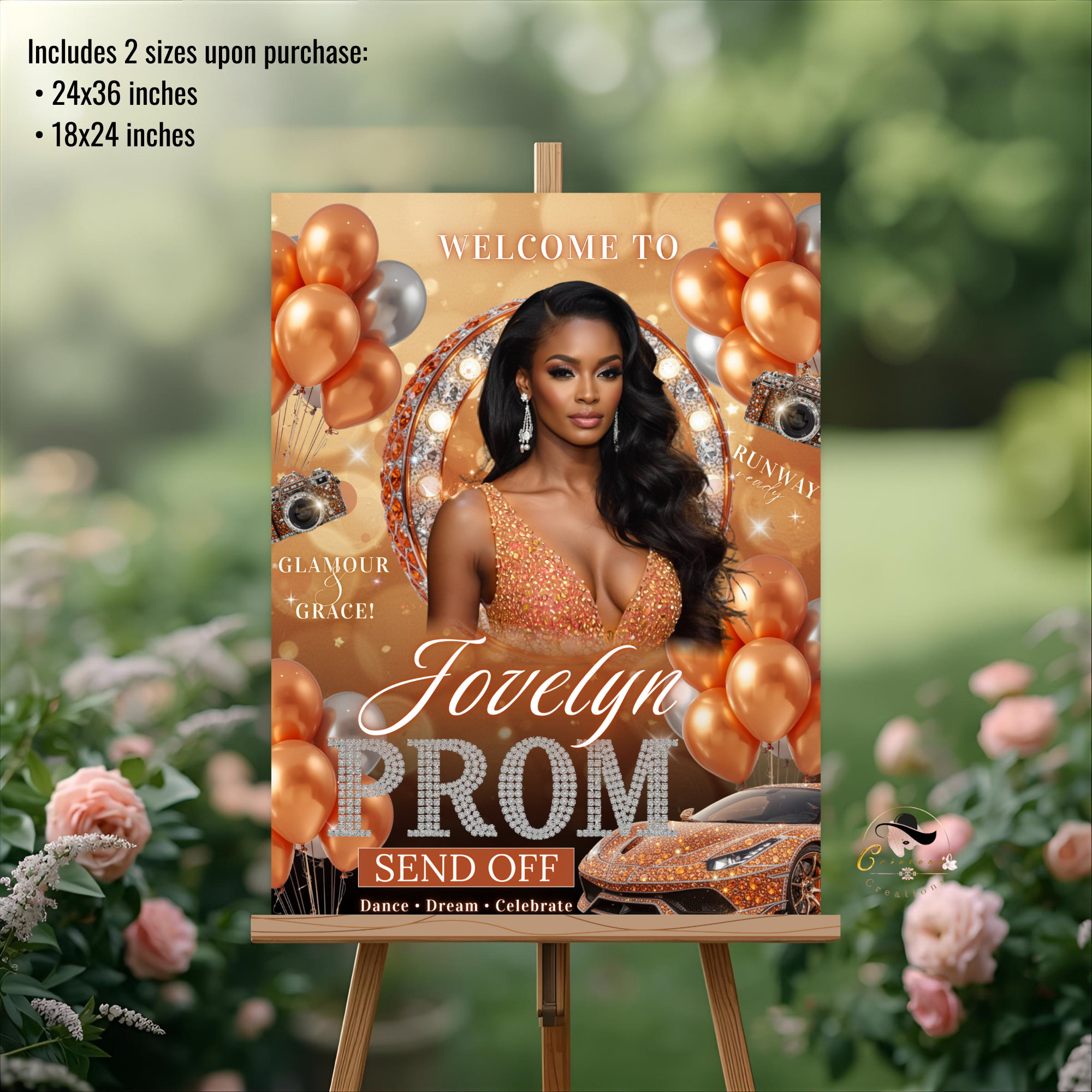 Orange Prom Send Off Welcome Party Sign, Prom Queen Poster Sign with photo, Elegant Party Board Sign, Senior Junior Night Printable Template