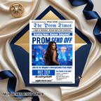 Newspaper Prom Send Off Invitation, Prom Queen with photo invite, Teen Boy Prom Night Party Flyer, Blue Prom Card Digital Printable Template