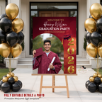 Maroon Graduation Welcome Party Sign, Senior Grad Poster Sign with photo, Class 2026 Woman Man High School Graduate Sign, Printable Template