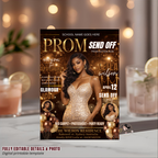 Brown Gold Prom Send Off Party Invitation, Prom Queen with photo invite, Girls Prom Night Flyer, Magazine Cover, Digital Printable Template