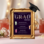 Purple Graduation Signature Drinks Sign, Senior Grad Bar Menu Template, Boy Girl Class of 2026 Printable Drink Menu for High School College