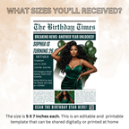 Green Newspaper Birthday Party Invitation with Photo, Woman Dinner & Brunch Invite, Retirement Invite, Editable Printable Digital Template
