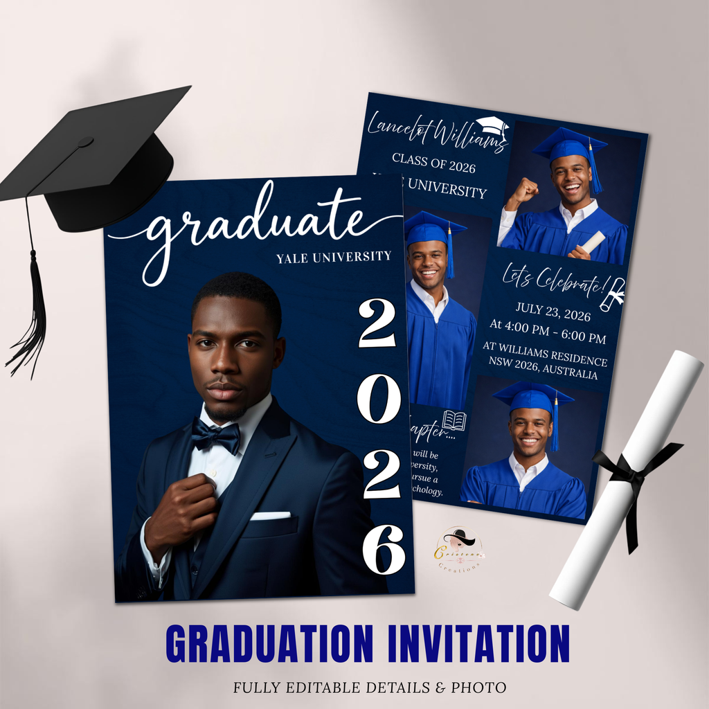 Blue Senior Graduation Invitation, Boy High School Grad with photo invite, Class of 2026, Graduates Flyer Card, Digital Printable Template