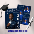 Blue Senior Graduation Invitation, Boy High School Grad with photo invite, Class of 2026, Graduates Flyer Card, Digital Printable Template
