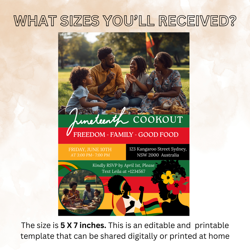 Juneteenth Cookout Invitation, Independence Day, Black Freedom Celebration Flyer Card, BBQ Pool Party Invite, Digital Printable Template